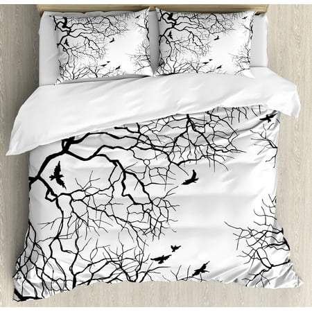 Nature Decor Queen Size Duvet Cover Set Birds Flying Over Twiggy Nature Decor Queen Size Duvet Cover Set Birds Flying Over Twiggy Tree Branches Stylish Autumn Season