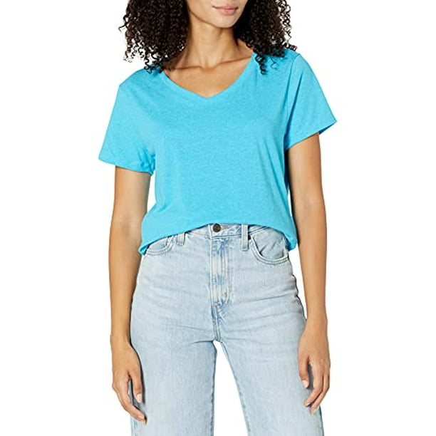 Hanes Women's X-Temp Short Sleeve V-Neck Tee with FreshIQ, Turquoise  Triblend, Large - Walmart.com
