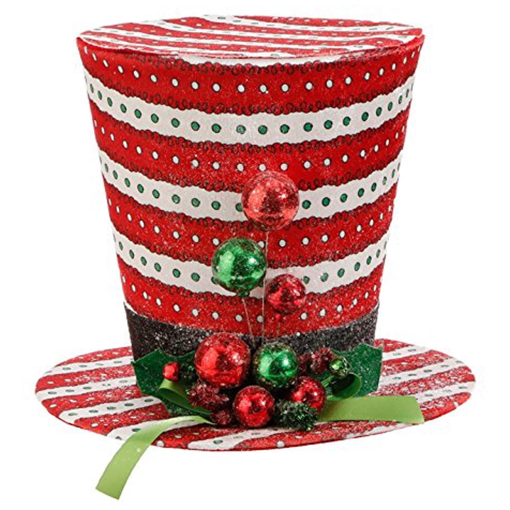 Raz Imports Top Hat Christmas Tree Topper Red White Striped with Holly