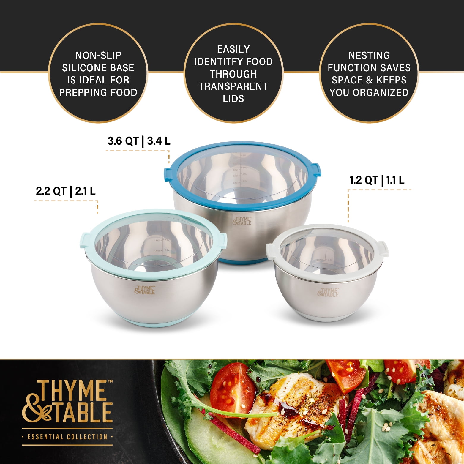 EATEX Stainless Steel Mixing Bowls - Mixing Bowl Set of 6 - Mixing Bowl  Sets For Kitchen Kitchen Nesting metal mixing Bowls With Measuring Cups And