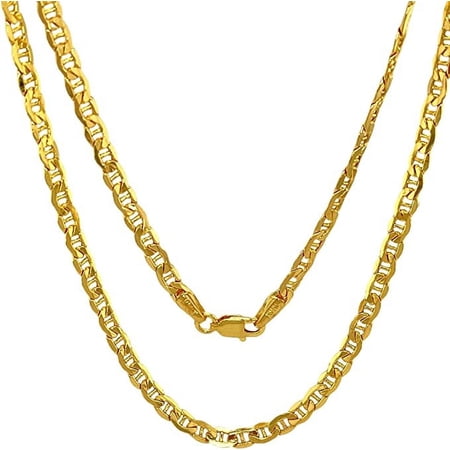Jewelheart 10K Real Gold Mariner Chain 2.4mm Diamond Cut Anchor Link Necklace For Men Women