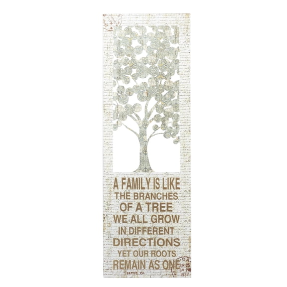 DecMode Farmhouse Wood Tree and Inspirational Quotes Designed Wall Décor with Glossy Beige Finish, 12"W x 36"H