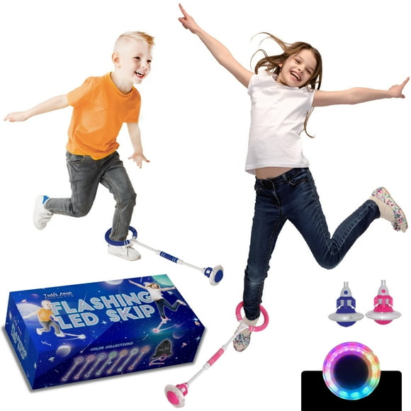Todos Aman Rocket Flashing LED Ankle Skip-It Fun Cool Jumping Gift for Ages 5 6 7 8 9 10+ Kids & Adults Family Exercise Fitness Coordination Balance Extra Energy Burning (2-Pack, Blue & Pink)