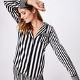 thumbnail image 3 of Nicole Miller Artelier BLACK/WHITE Pajama Stripe Blouse, US Petite, 3 of 5