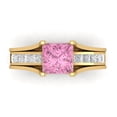 thumbnail image 2 of 2.28 ct Brilliant Princess Cut Pink Zircon 18K Yellow Gold Solitaire with Accents Engagement Bridal Wedding Ring Band Set size 6, 2 of 7