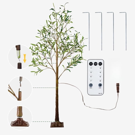 Artificial 6FT Olive Tree   Faux Greenery with 216 LED Lights, Ideal for Home, Bedroom, Indoor/Outdoor Holiday & Party Decoration
