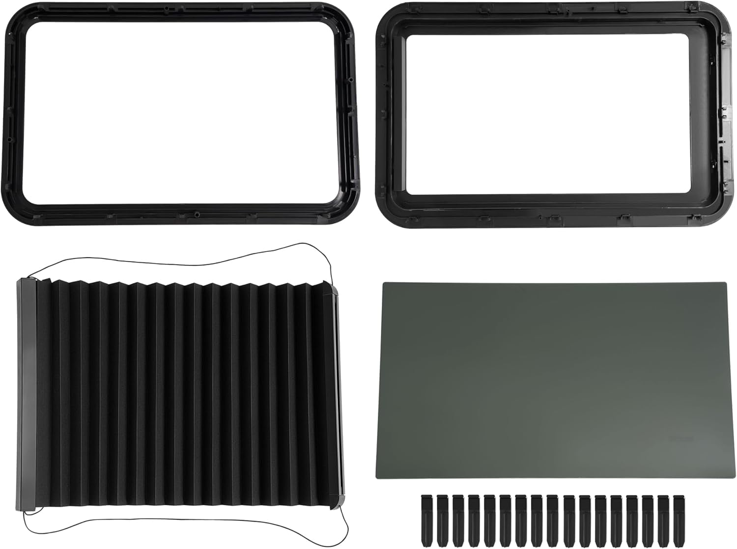 KOJEM Universal RV Window w/Trim Ring Vertical Slide RV Window Replacement w/Screen, for Cargo Travel Trailer, Camper, Cargo Van Tinted Glass Powder Coated Dark