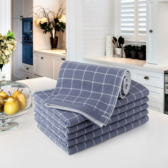 PiccoCasa 6 Pack Thick & Absorbent Cotton Kitchen Towels, 13"x 29", Blue
