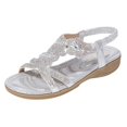 thumbnail image 5 of Dakaela Womens Sandals Comfort Walking Slip on Shoes Ankle Elastic Jeweled Bohemian Flats Silver 8, 5 of 6