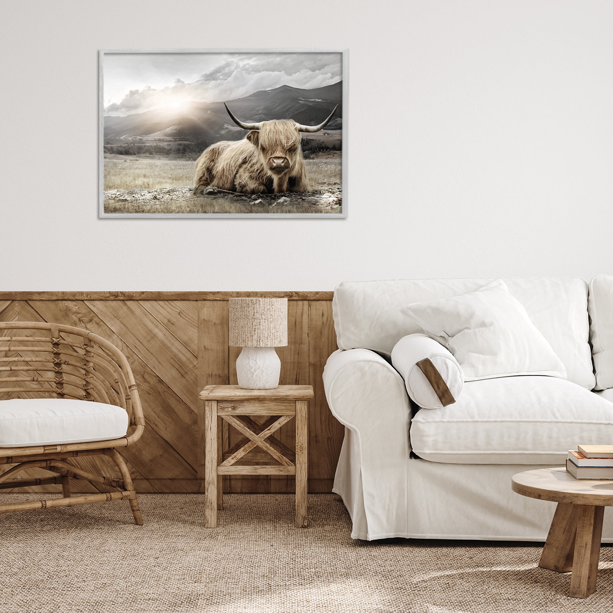Stupell Industries Cattle Resting in Morning Sun Gray Framed Giclee Art, design by CAD Designs