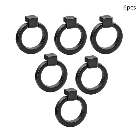 6Pcs Round Cabinet Ring Pull Handles Single Hole Ring Knobs for Cabinet Drawer Dresser Cupboard Wardrobe, Matte Black