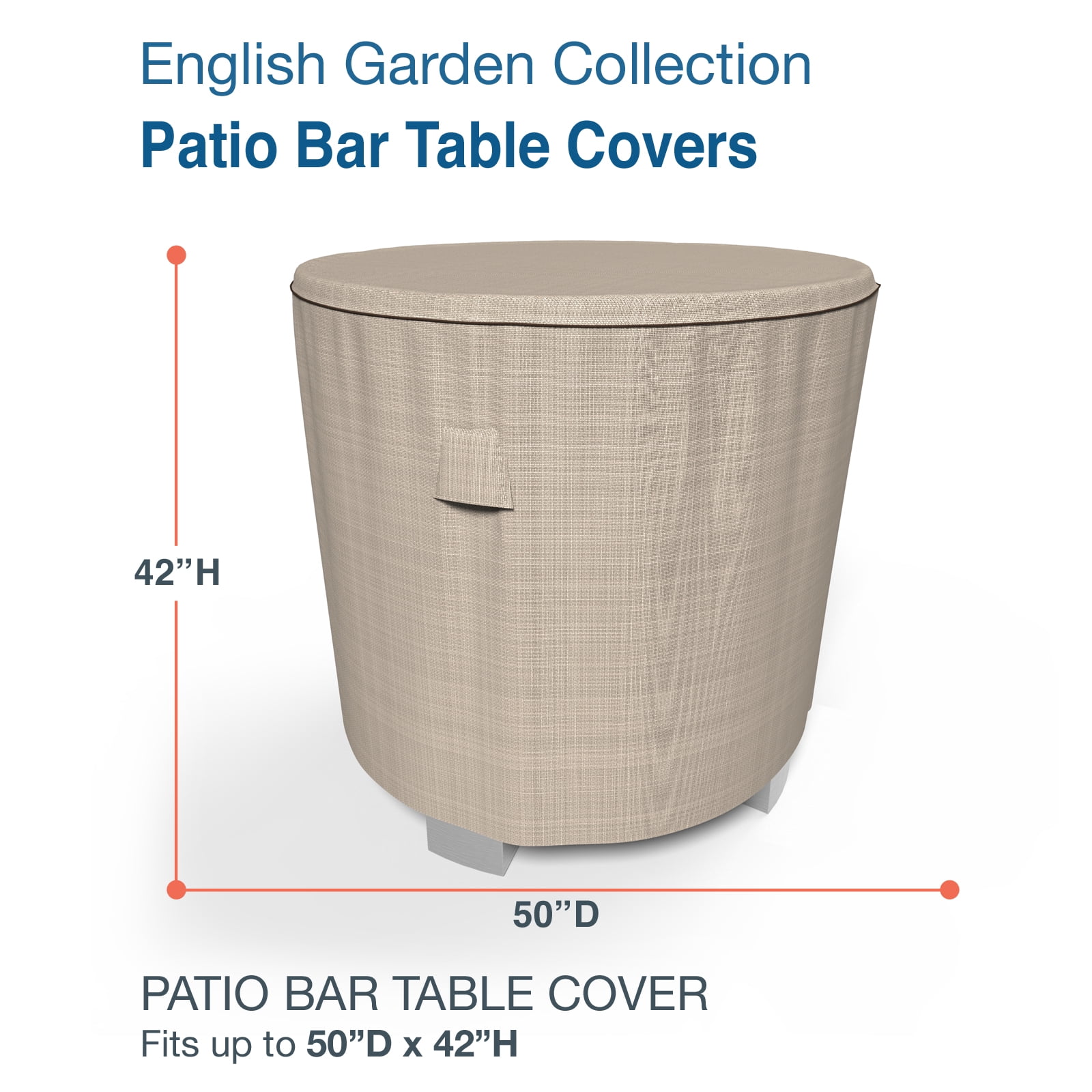 Budge 50" Diameter Tan Tweed Patio Bar Table Cover, English Garden