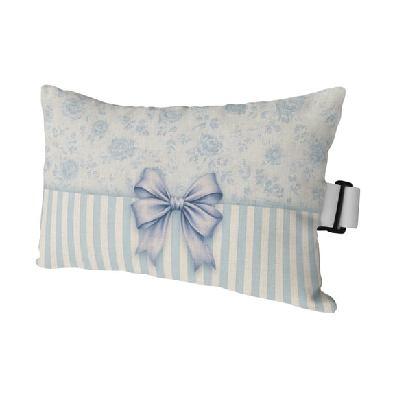 Vintage Blue Bow Outdoor Pillows for Chaise Lounge Chair Waterproof Lumbar Pillows with Insert&Adjustable Elastic Strap Beach Headrest Pillow Farmhouse Roses Floral Stripes Neck Pool Pillow 11"x16"