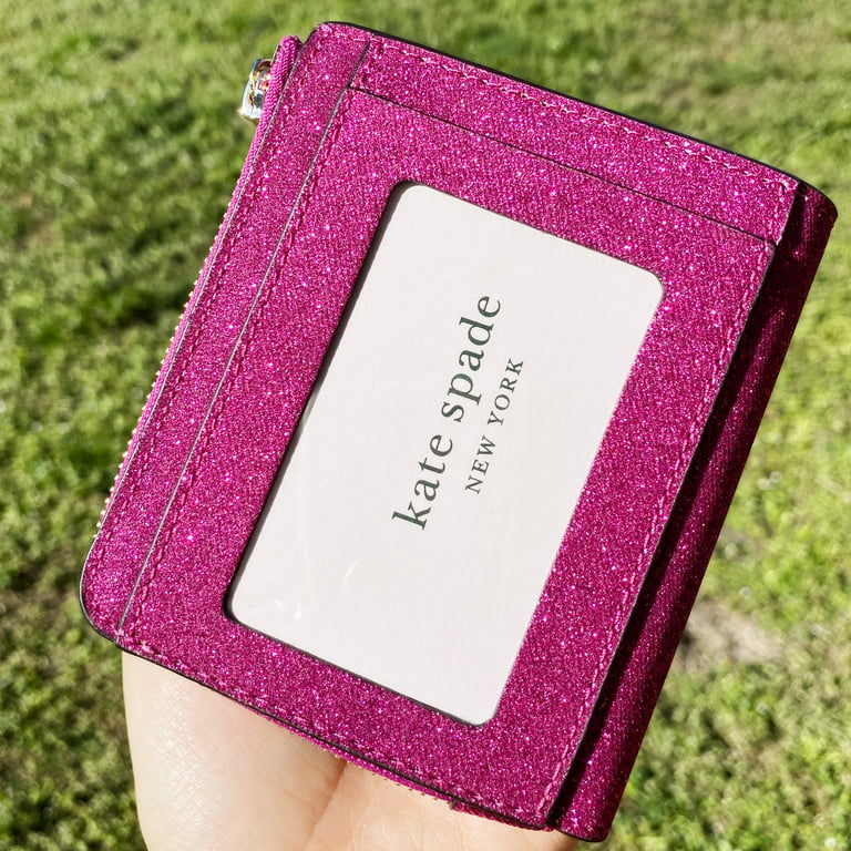 Kate Spade Lola Glitter Boxed Small L-Zip Bifold Wallet Rose Pink Gift Box
