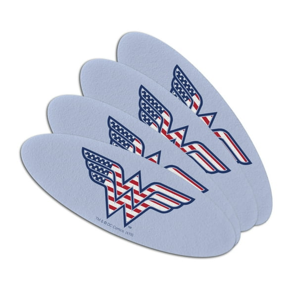Wonder Woman USA American Flag Logo Double-Sided Oval Nail File Emery Board Set 4 Pack