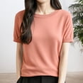 thumbnail image 2 of Arlun Women's Short Sleeve V-Neck Sweaters Casual Lightweight Solid Color Knit Sweater Soft Comfortable Base Layer Pullover Tops Pink3 L, 2 of 5