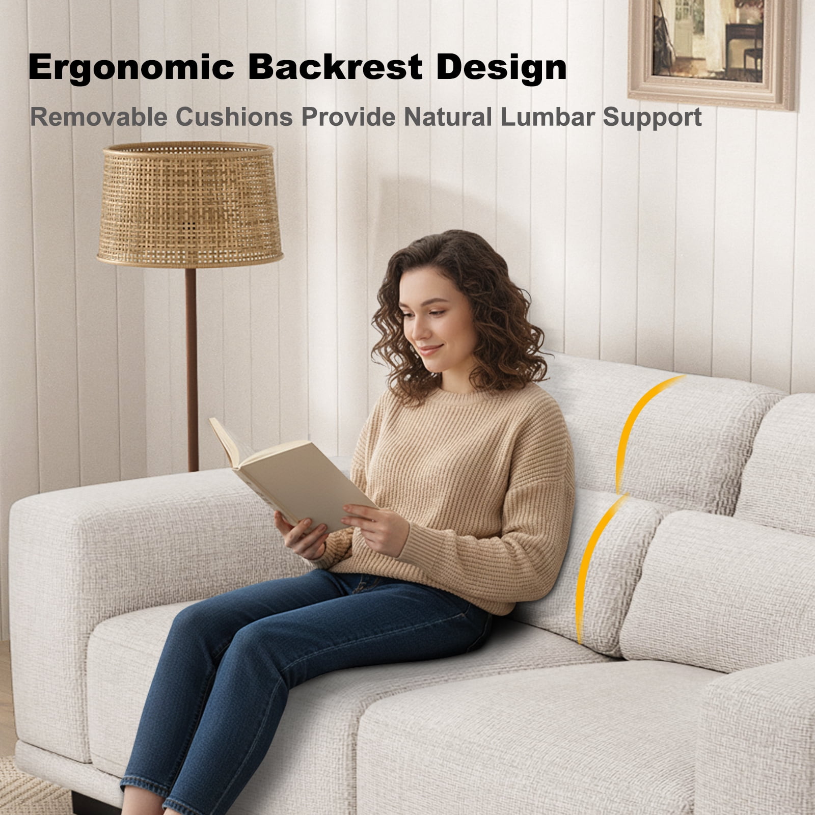 CHITOOMA 65" Loveseat Sofa for Small Spaces, Upholstered Couch with 2 Pillows and Removable Linen Cover, Deep Seat Sofa with Wide Armrests for Living Room, Bedroom, or Office, White