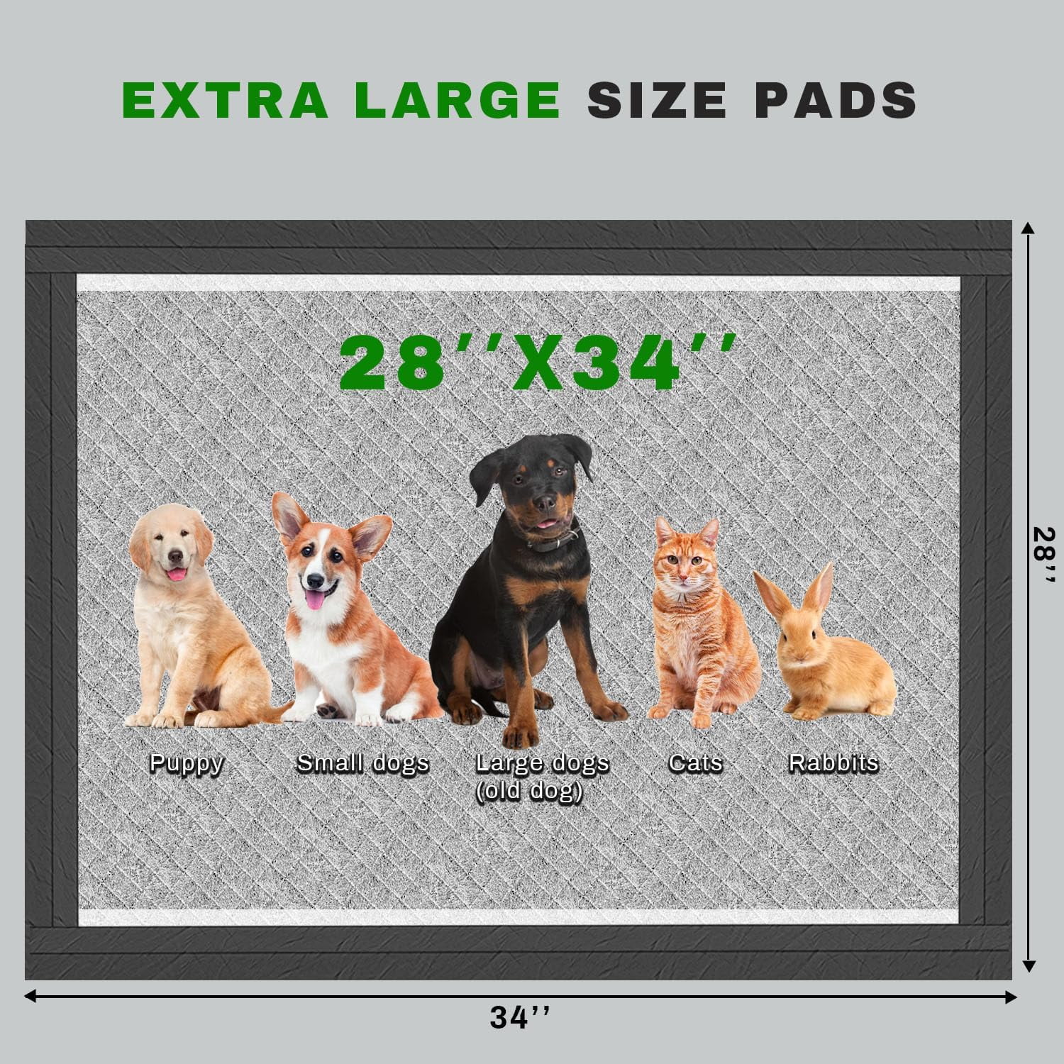 Nomipaw Pee Pads for Dogs - 28 x 34 inchs - 30 Count -  Activated carbon - Leak-Proof & Odor-Control - Full Edge Wrapping Pad