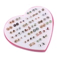 thumbnail image 4 of Pendientes de botón para mujer, pendientes de botón, pendientes de botón para mujer, color dorado, 36 pares de pendientes, pendientes de botón con forma de corazón, llave y flor., 4 of 5