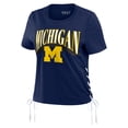 thumbnail image 2 of Women's WEAR by Erin Andrews Navy Michigan Wolverines Side Lace-Up Modest Crop T-Shirt, 2 of 4