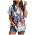 thumbnail image 2 of mgoYE 250th Anniversary Gifts American Flag Shirts Women 4th of July O-Neck Short Sleeve Patriotic Button T-Shirt Memorial Day Graphic Tee Independence Day Tops|Sky Blue S, 2 of 2