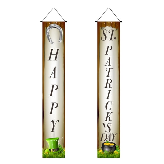 Junepar 2Pcs St Patrick's Day Door Hanging Banner Decoration St Patrick's Front Porch Door Cover Green Shamrock Welcome Sign Backdrop for Irish Party Home Wall Decor #A3