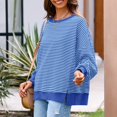 thumbnail image 4 of Women's Fall Oversized Sweatshirt Casual Waffle Knit Long Sleeve Crewneck Split Pullover Tunic Tops Royal Blue 2XL, 4 of 5