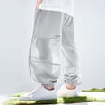 thumbnail image 4 of Lenpel Children's Summer Pants Girls Boys Lightweight Elastic Waist Mesh Wide Leg Pants Baggy Casual Joggers with Pockets 2-15 Y, 4 of 5