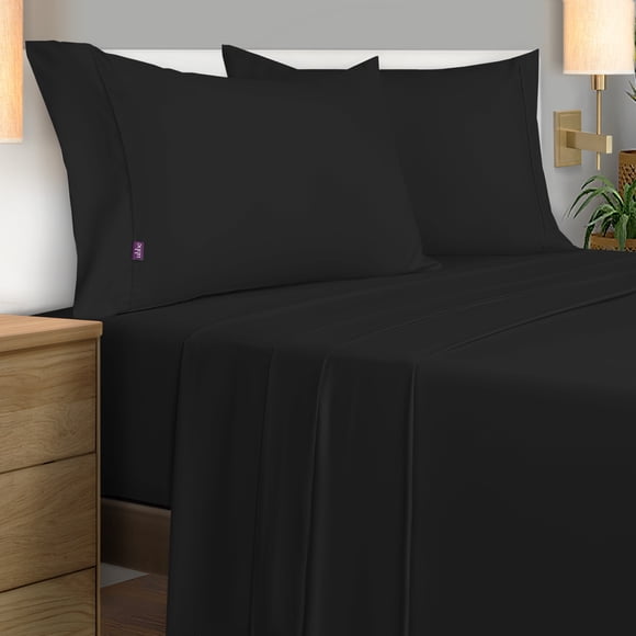 Sabanas Lisas Ubbe, Tamaño King Size, Color Negro, 4 Piezas