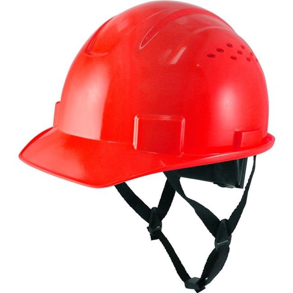 Caco America B3166694 Vented Cap Style Hard Hat 4-Point Adjustable Ratchet Suspension - Red