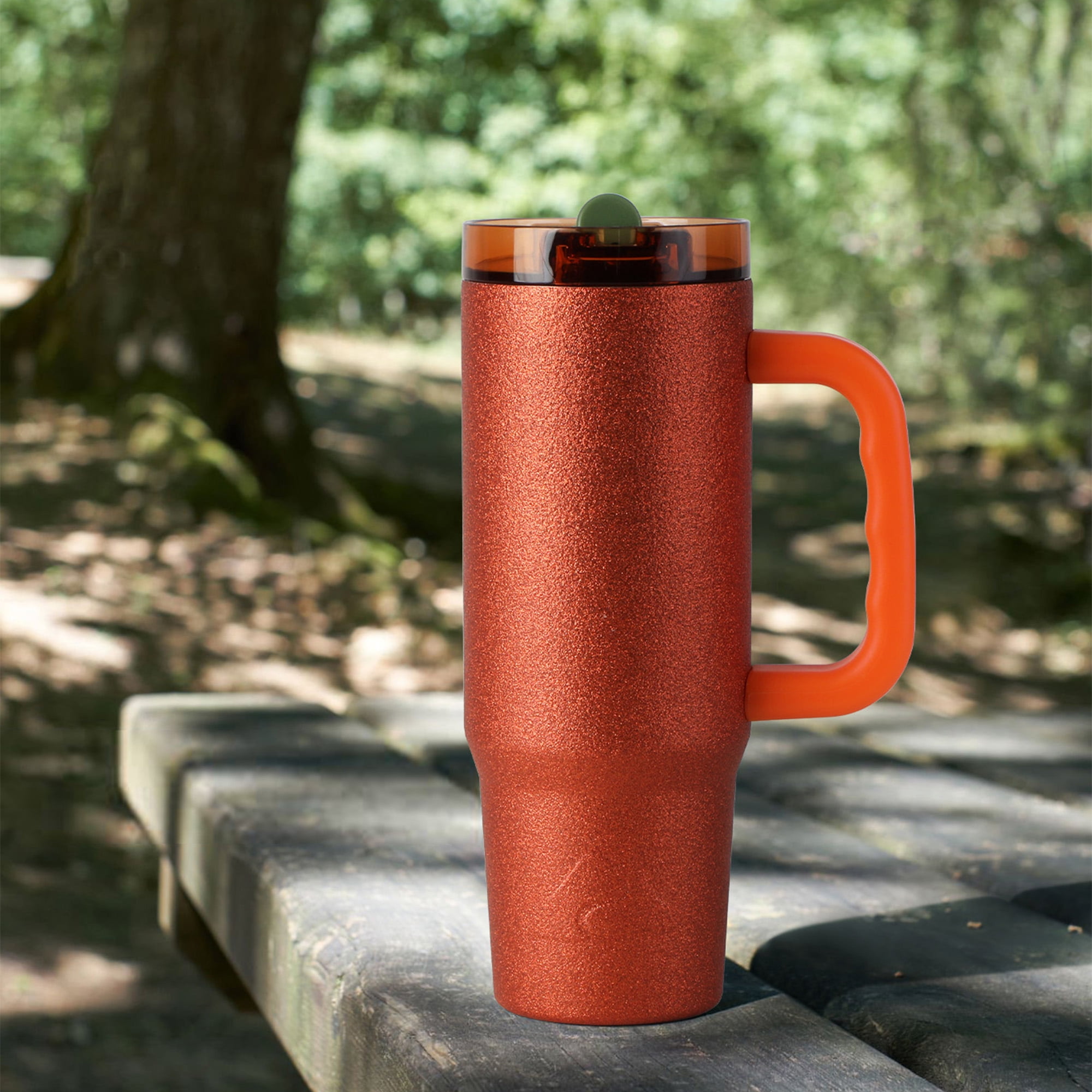 Ozark Trail 30 oz Limited Edition Stainless Steel Insulated Tumbler with Handle, Orange Glitter