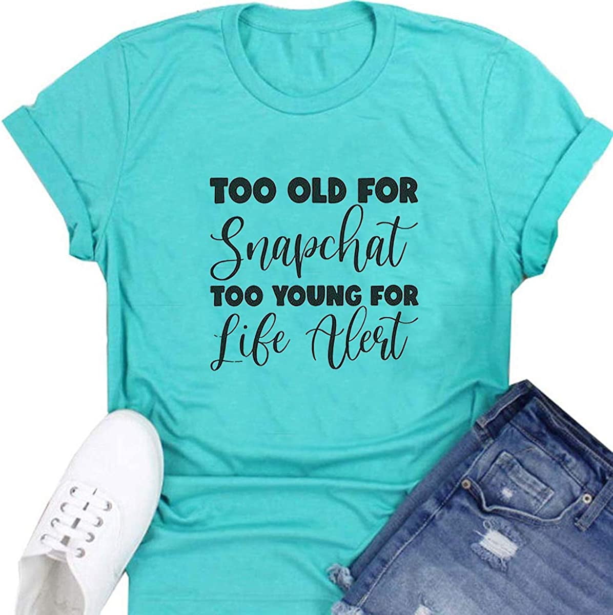 MeiGuiSha Women's Too Told for Snapchat Novelty Letter Printing Funny  Casaul T-Shirts Top Tee 1-water Blue Small 