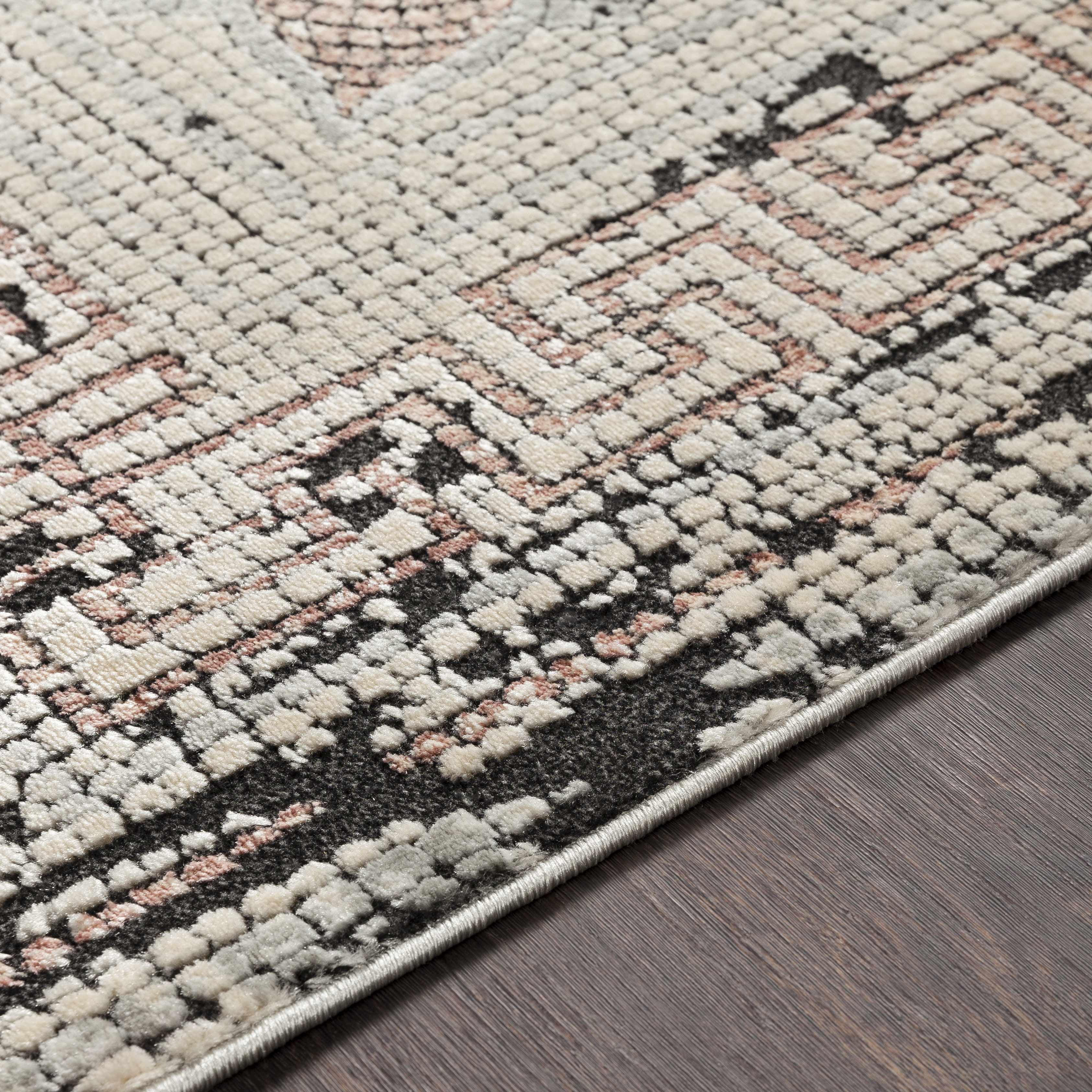 Hauteloom Whitestown Bohemian Mosaic Tile Living Room, Bedroom Area Rug - Vintage Distressed - Oriental Boho Faded Look - Pale Pink, Cream, Beige - 5'1" x 7'3"