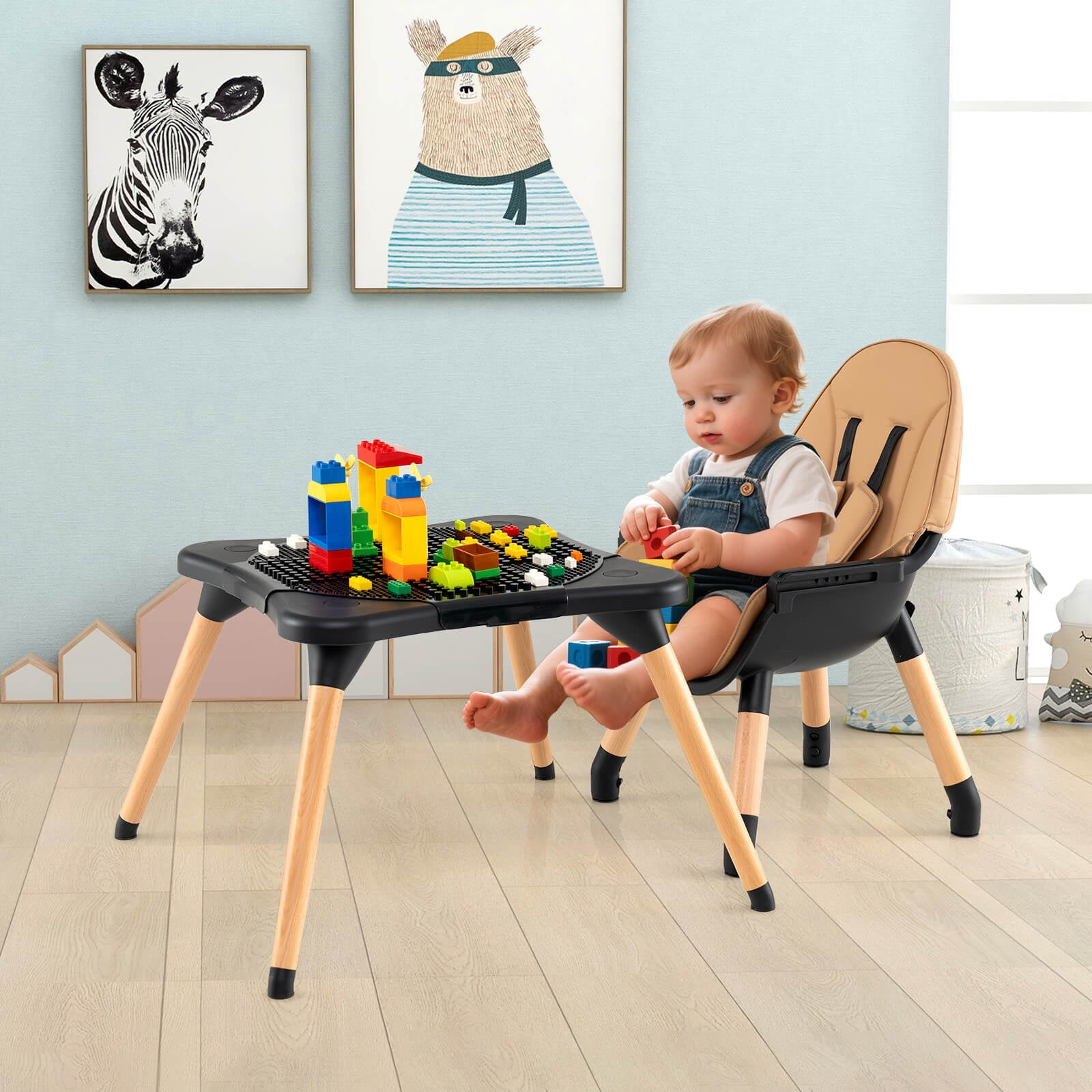 Costway 6-in-1 Convertible Table Chair Set for Babies & Toddlers with Building Block Table Coffee