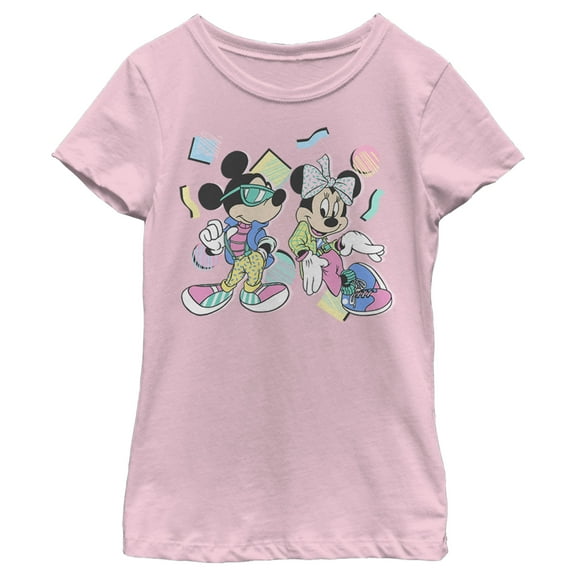 Girl's Mickey & Friends '80s Minnie and Mickey Mouse Graphic Tee Light Pink X Large