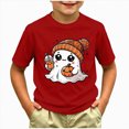 thumbnail image 2 of xaweyi Girls Halloween Tee Cute Ghost with Bow Graphic Short Sleeve Crew Neck Holiday Shirt,Sizes 4-5 Years, 2 of 5