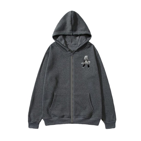 USNSM Men's Letter Printed Long Sleeve Zipper Cardigan Jacket Loose Lightweight Comfortable Hooded Pockets Casual Jacket Gray L