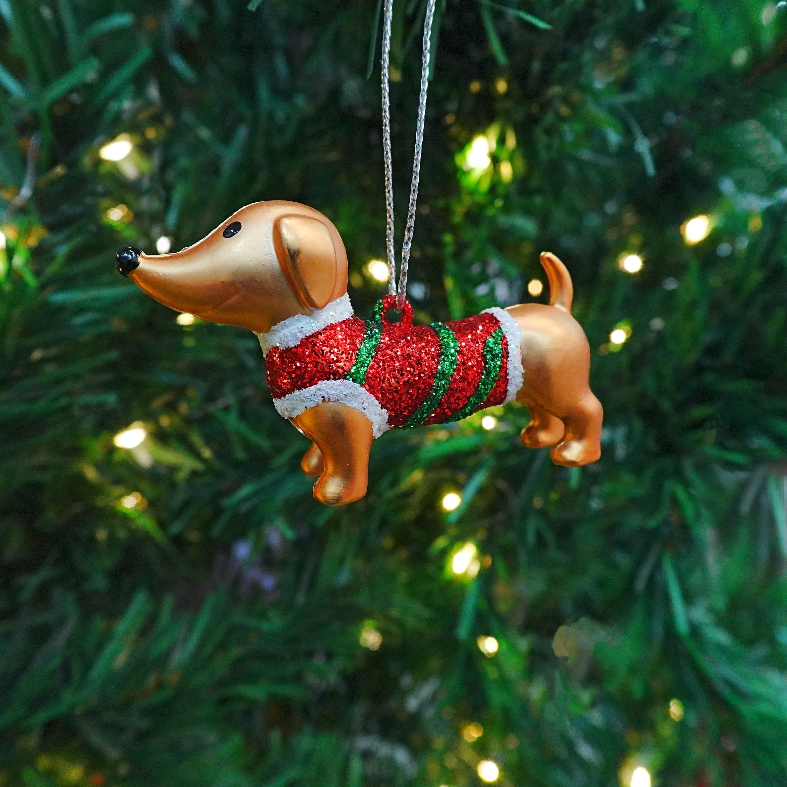 3-Count Gold/Red/Green Dachshund Dog Mini Christmas Ornaments, 1.5", by Holiday Time