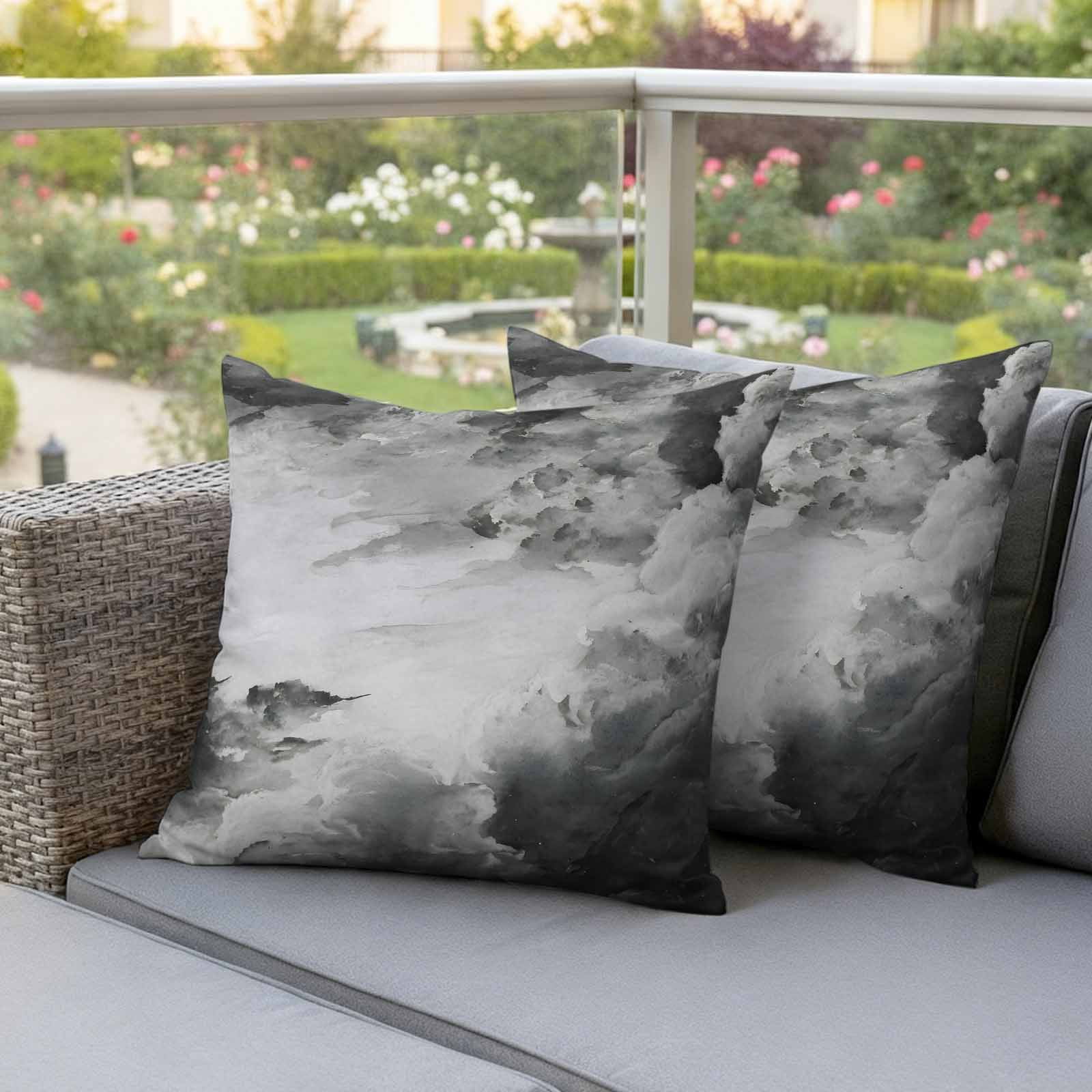 Gray Ombre Clouds Outdoor Waterproof Pillow Covers, Modern Abstract Art Gradient Cloud Decorative Square Throw Pillowcase Sofa Cushion Sham for Patio/Couch/Chair, 18"x18" 2 Pack