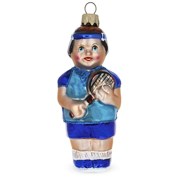 Tennis Player Glass Christmas Ornament