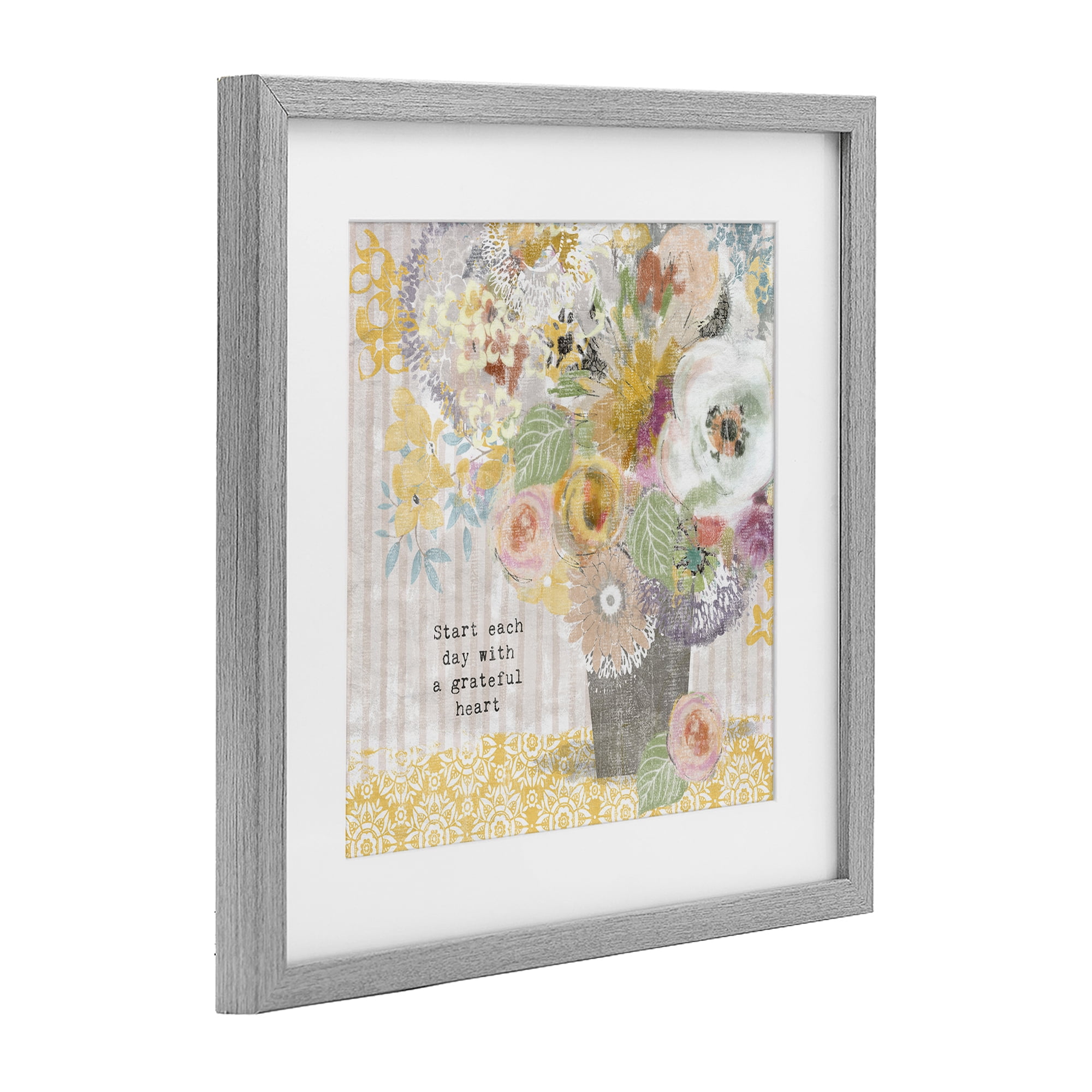 Stupell Industries Floral Inspirations Grateful Heart Gray Framed Print Under Glass, design by Suzanne Nicoll