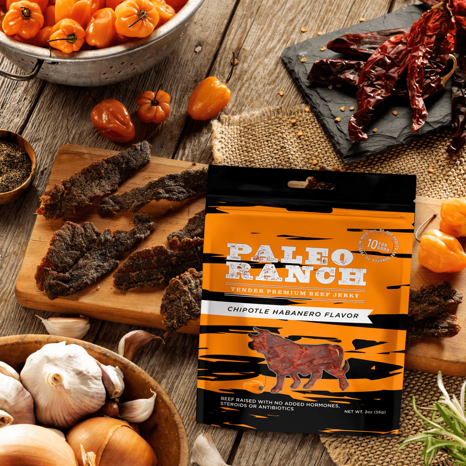 Paleo Ranch Chipotle Habanero Beef Jerky, 2 oz (Pack of 4)