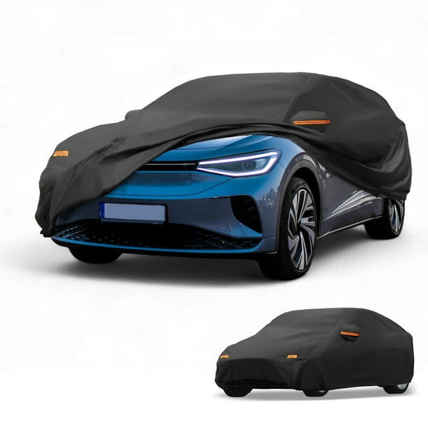 Funda para Coche Impermeable Unique Bargains para Todas las Climas Protección Solar Lluvia Cubierta Exterior Completa para Volkswagen ID.5 2021-2024 210D-PU Negra con Franjas Reflectantes