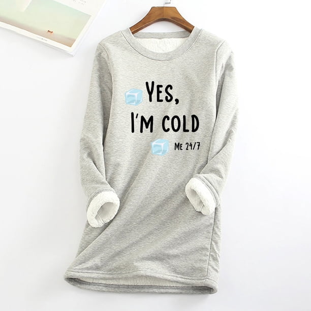 ICHUANYI Clearance Women's Round Neck Pocket Thickened Plush Warm Long Sleeve Tops ICHUANYI "ICHUANYI"