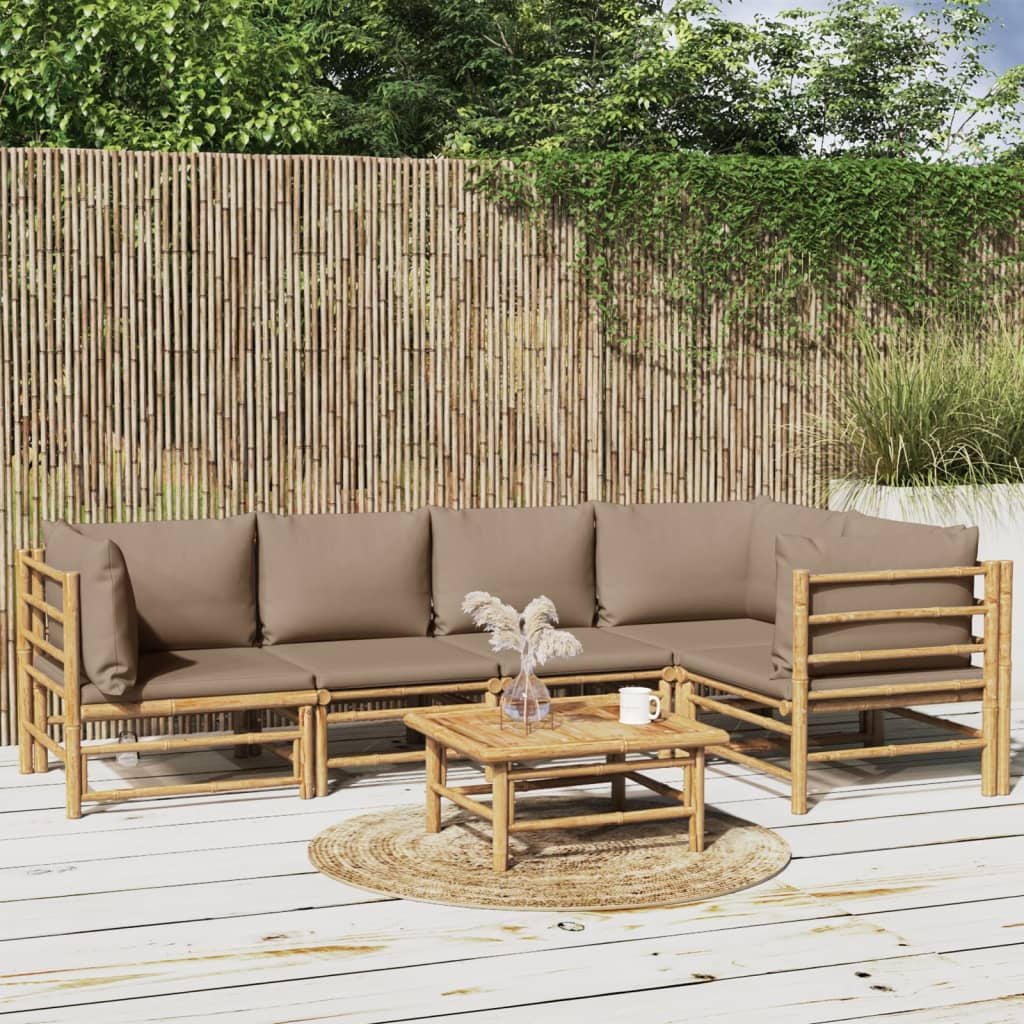 Dcenta 6 Piece Patio Set with Taupe Cushions Bamboo