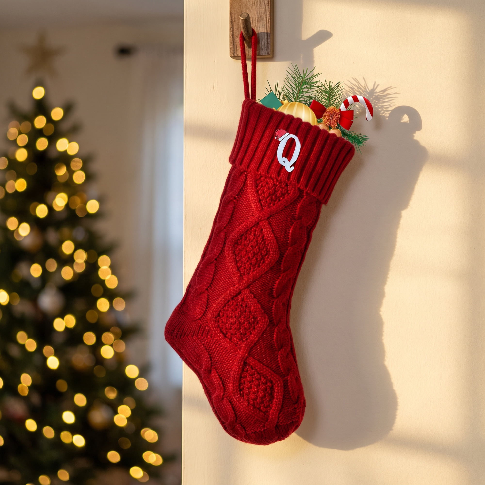 Unique Bargains Canine Bone Christmas Stocking Luxury Puppy Holiday Keepsake Sack Red Letter Q 17"