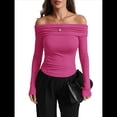 thumbnail image 3 of Blusas Elegantes Informales con Hombros Descubiertos para Mujer, de Corte Entallado, de Larga, para Salir en y Otoño. Rosa Roja S, 3 of 8