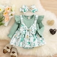 thumbnail image 5 of Ketyyh-chn99 Baby Girl Outfit Infant Romper Suspender Dress Fall Winter Long Sleeve Ruffle Ribbed Bodysuit Headband Clothes Jumpsuit with Bow Headband 3-6 Months,Green, 5 of 5