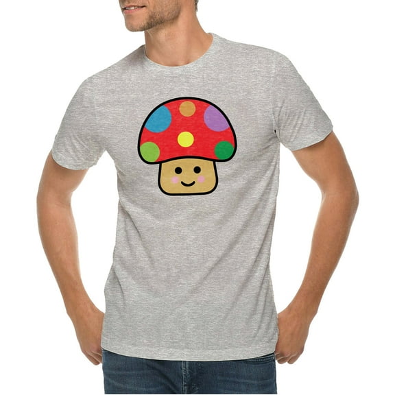 Big Size Happy Toad Mushroom Graphic Design Deluxe Jersey T-Shirt - Heather Grey XL