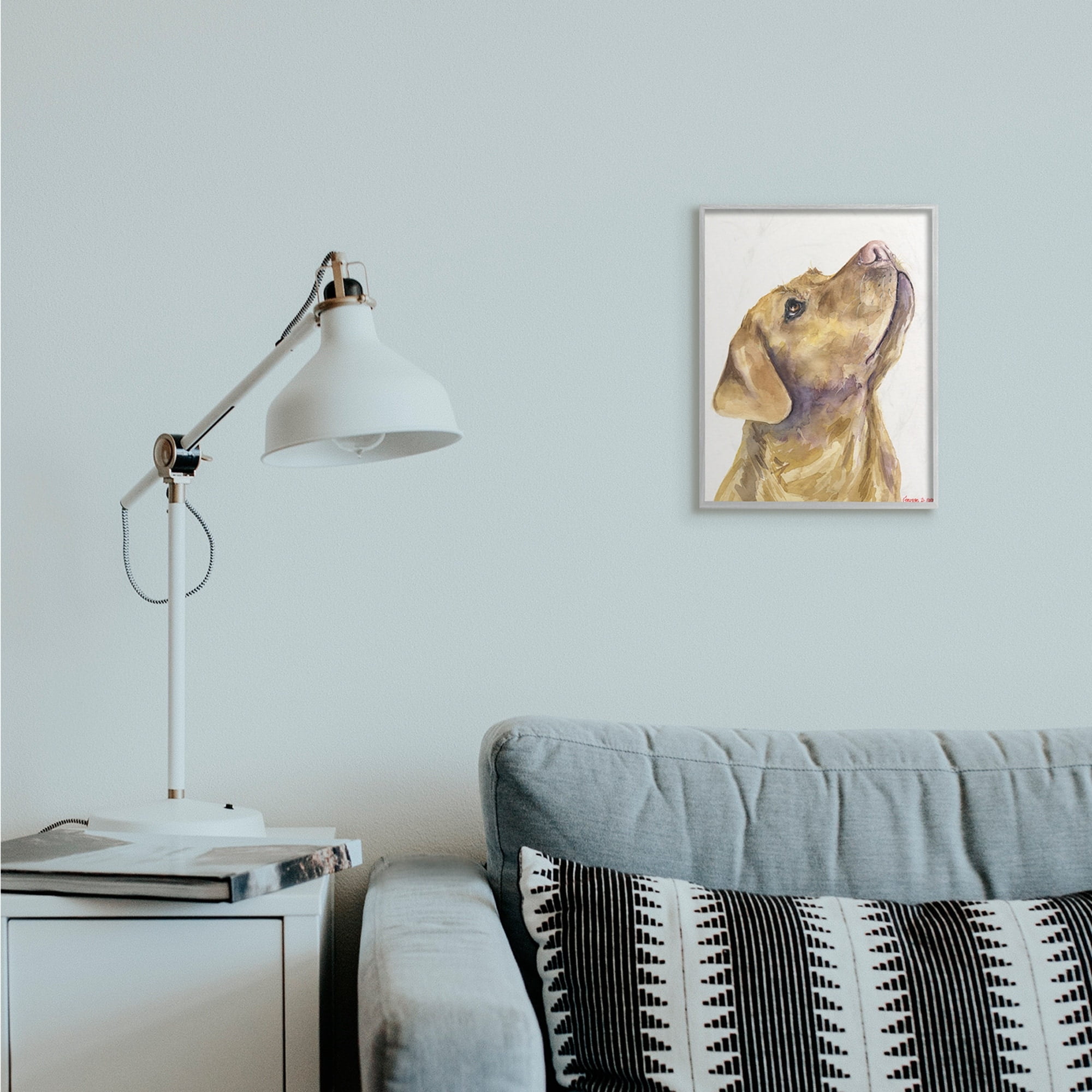 Stupell Industries Yellow Lab Gazing Upwards Pet Dog Portrait Grey Framed, 11 x 14, Design by George Dyachenko
